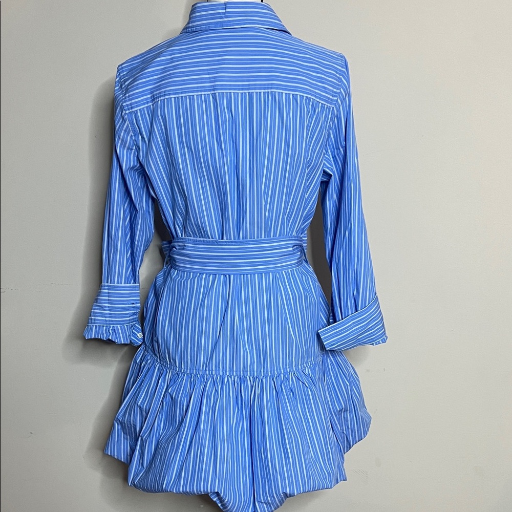 👔🐬🏳️NWT Elegant Blue Striped Shirt Mini Bubble Dress - Picture 12 of 17